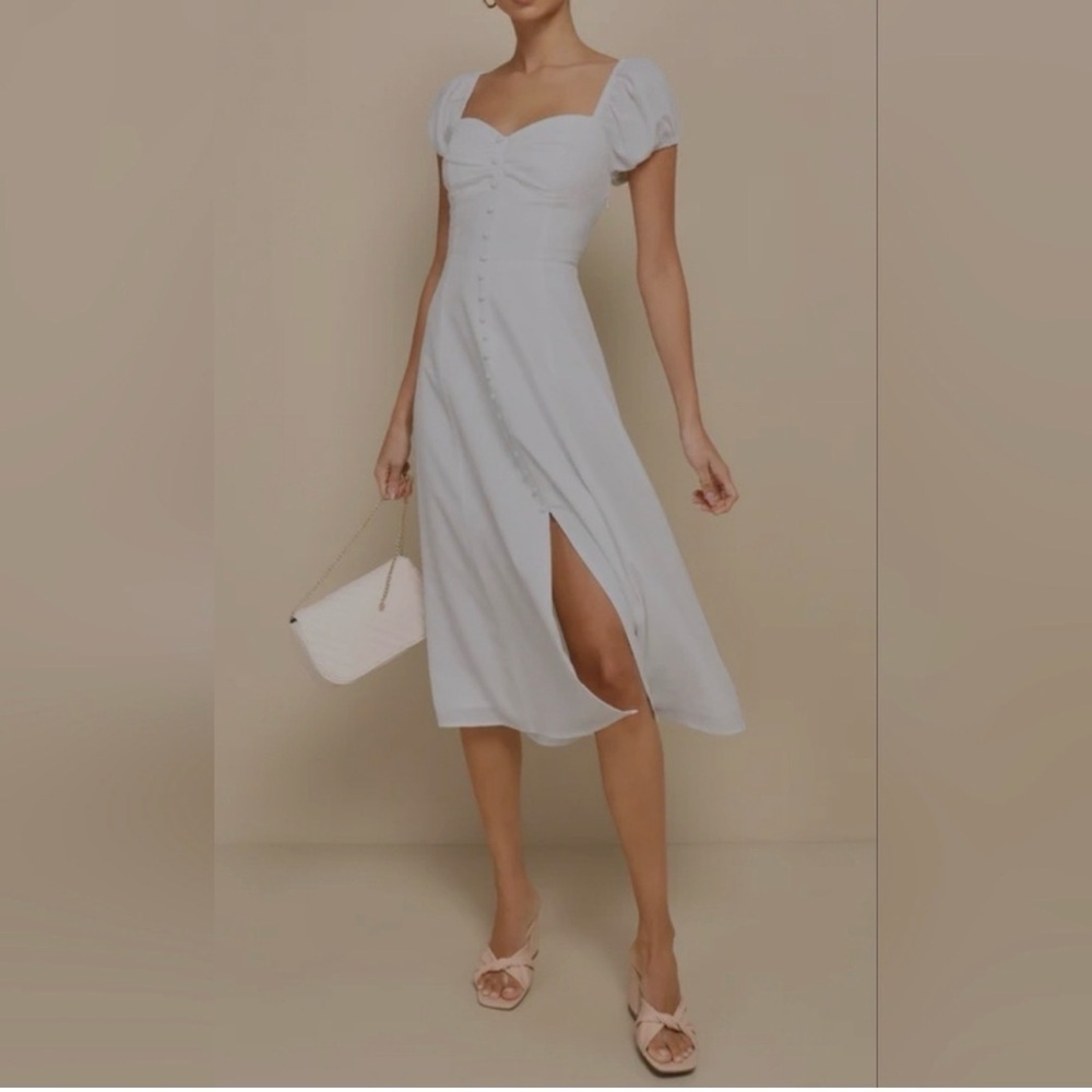 Lulu's White Puff Sleeve Midi Dress